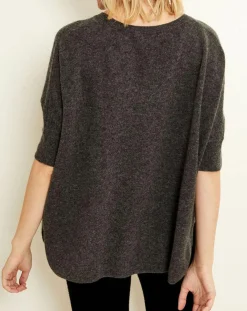 Uverny Pulls|Pull poncho 100% Cachemire col V Sevilla gris chiné foncé