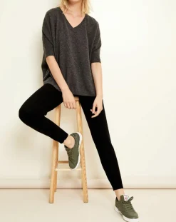 Uverny Pulls|Pull poncho 100% Cachemire col V Sevilla gris chiné foncé