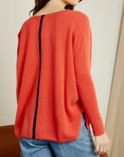 Miss Cashmere Pulls|Pull poncho 100% Cachemire col V Chloé à bande cocktail/bleu marine