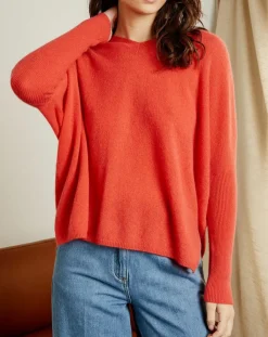 Miss Cashmere Pulls|Pull poncho 100% Cachemire col V Chloé à bande cocktail/bleu marine