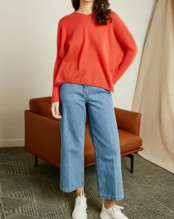 Miss Cashmere Pulls|Pull poncho 100% Cachemire col V Chloé à bande cocktail/bleu marine