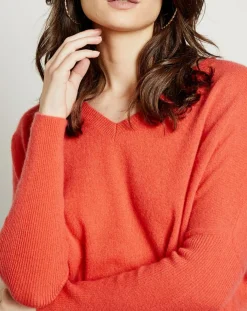 Miss Cashmere Pulls|Pull poncho 100% Cachemire col V Chloé à bande cocktail/bleu marine