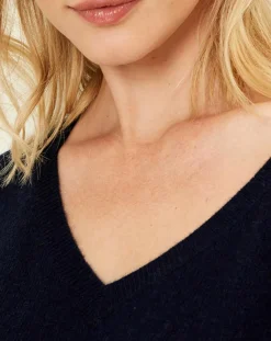 Uverny Pulls|Pull poncho 100% Cachemire col V Sevilla bleu marine