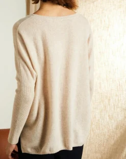 Miss Cashmere Pulls|Pull poncho 100% Cachemire Elisabeth Col rond beige chiné