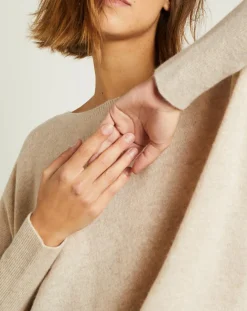 Miss Cashmere Pulls|Pull poncho 100% Cachemire Elisabeth Col rond beige chiné