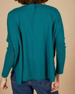 Cashmere Tribu Pulls|Pull poncho 100% Cachemire Emma col V bleu paon