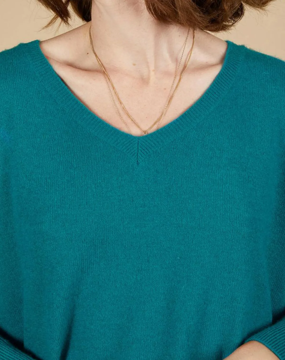 Cashmere Tribu Pulls|Pull poncho 100% Cachemire Emma col V bleu paon