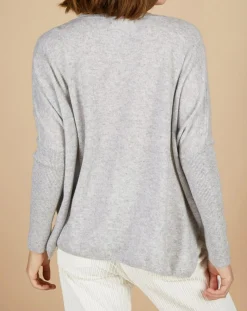 Cashmere Tribu Pulls|Pull poncho 100% Cachemire Emma col V gris chiné clair