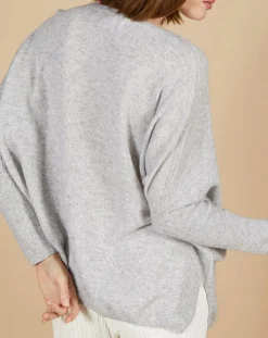 Cashmere Tribu Pulls|Pull poncho 100% Cachemire Emma col V gris chiné clair