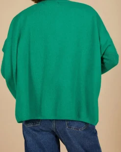 Cashmere Tribu Pulls|Pull poncho 100% Cachemire Emma col V vert impérial