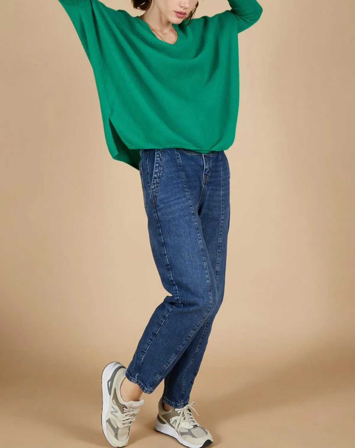 Cashmere Tribu Pulls|Pull poncho 100% Cachemire Emma col V vert impérial