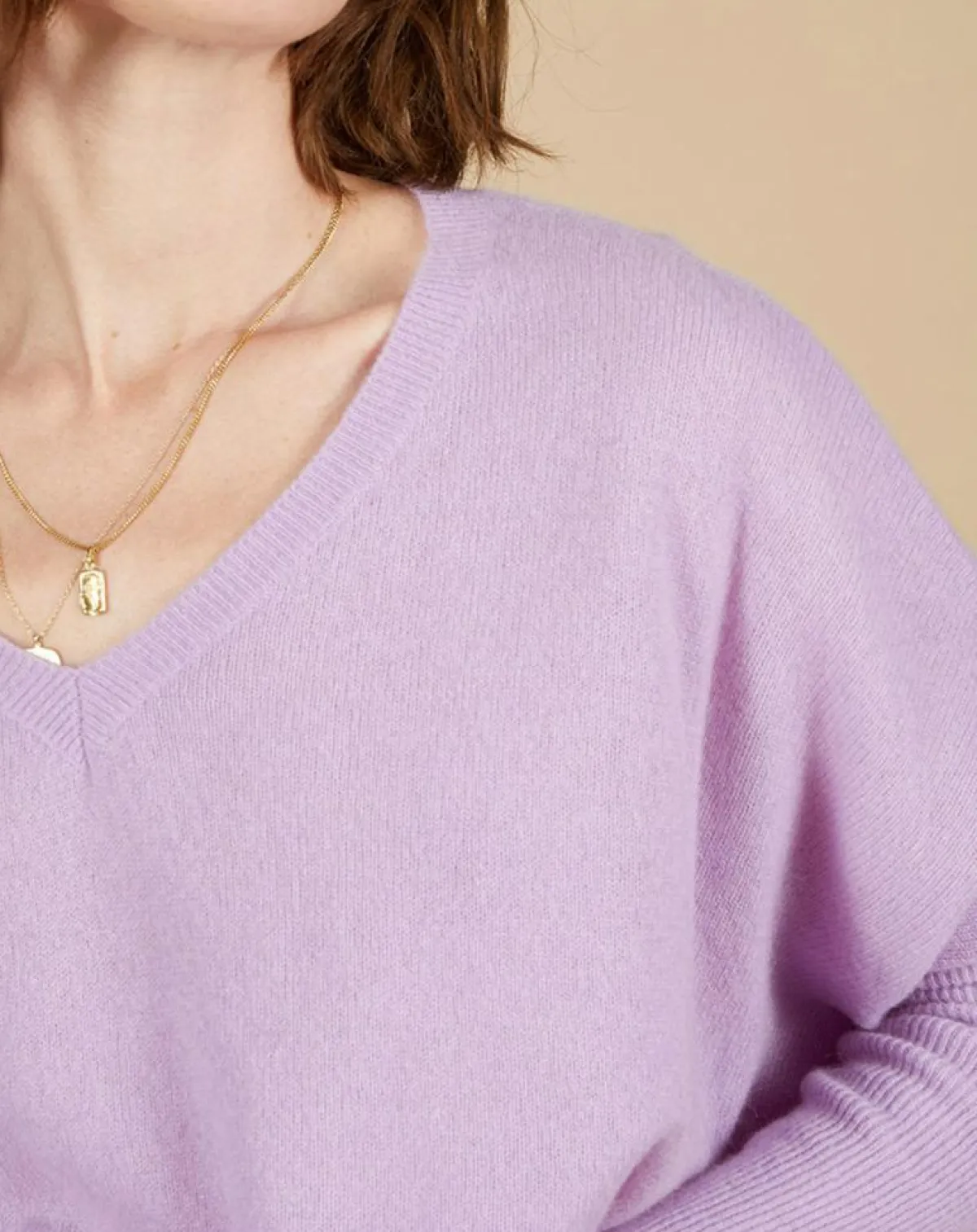 Cashmere Tribu Pulls|Pull poncho 100% Cachemire Emma col V glycine