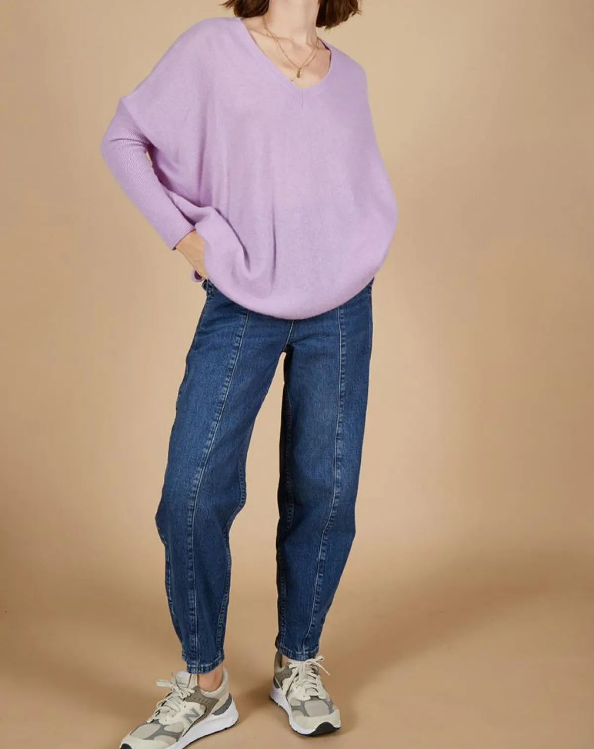 Cashmere Tribu Pulls|Pull poncho 100% Cachemire Emma col V glycine