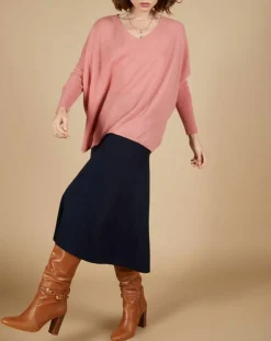 Cashmere Tribu Pulls|Pull poncho 100% Cachemire Emma col V bois de rose