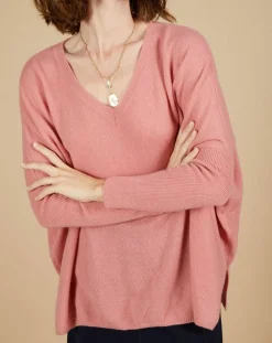 Cashmere Tribu Pulls|Pull poncho 100% Cachemire Emma col V bois de rose