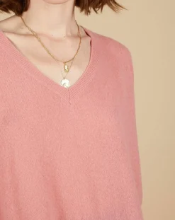 Cashmere Tribu Pulls|Pull poncho 100% Cachemire Emma col V bois de rose