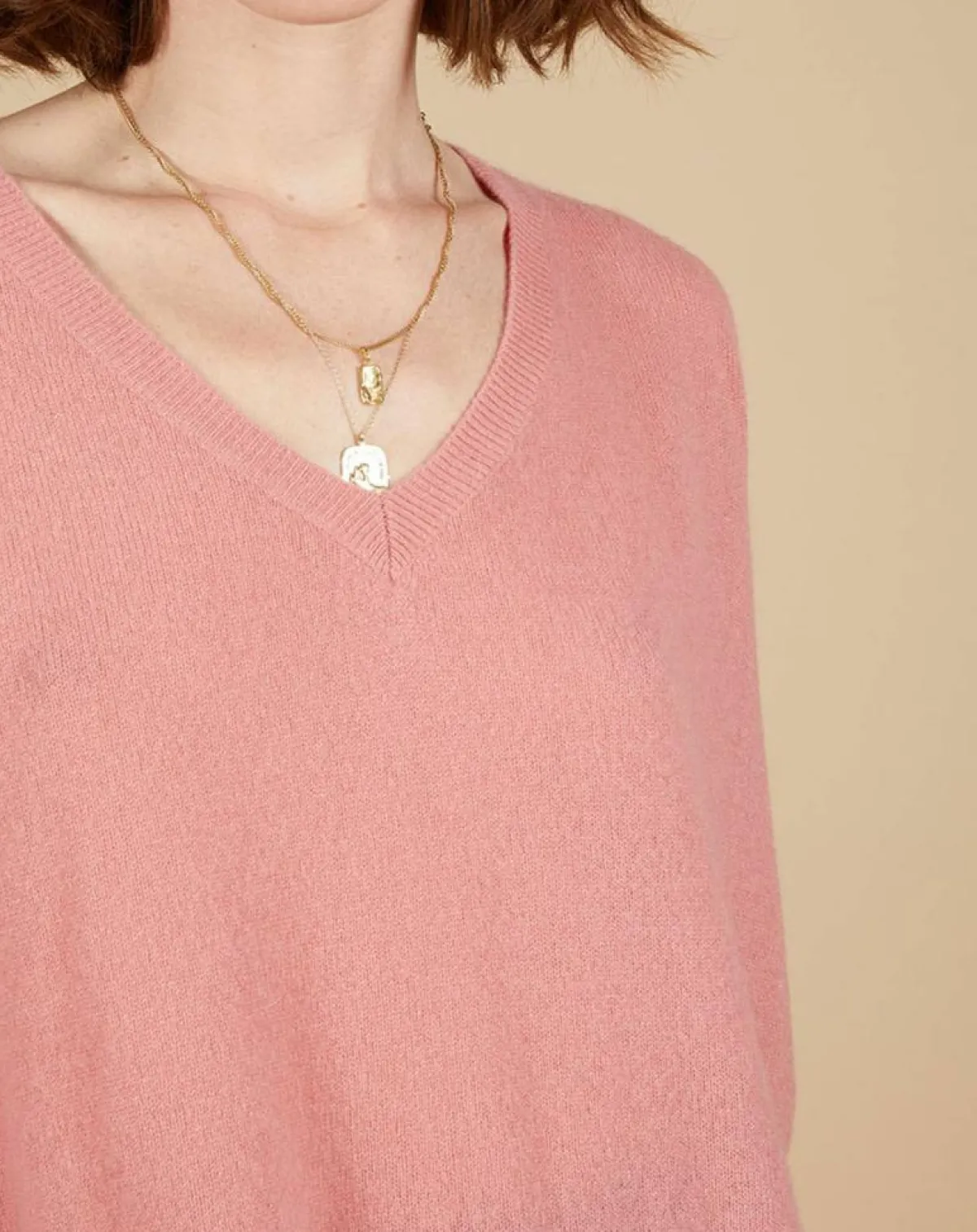 Cashmere Tribu Pulls|Pull poncho 100% Cachemire Emma col V bois de rose