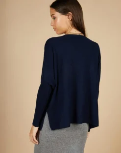 Cashmere Tribu Pulls|Pull poncho 100% Cachemire Emma col V bleu marine