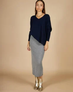 Cashmere Tribu Pulls|Pull poncho 100% Cachemire Emma col V bleu marine