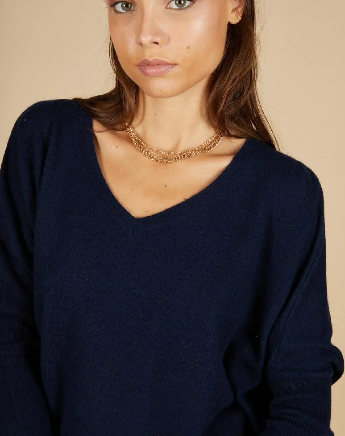 Cashmere Tribu Pulls|Pull poncho 100% Cachemire Emma col V bleu marine