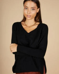 Cashmere Tribu Pulls|Pull poncho 100% Cachemire Emma col V noir