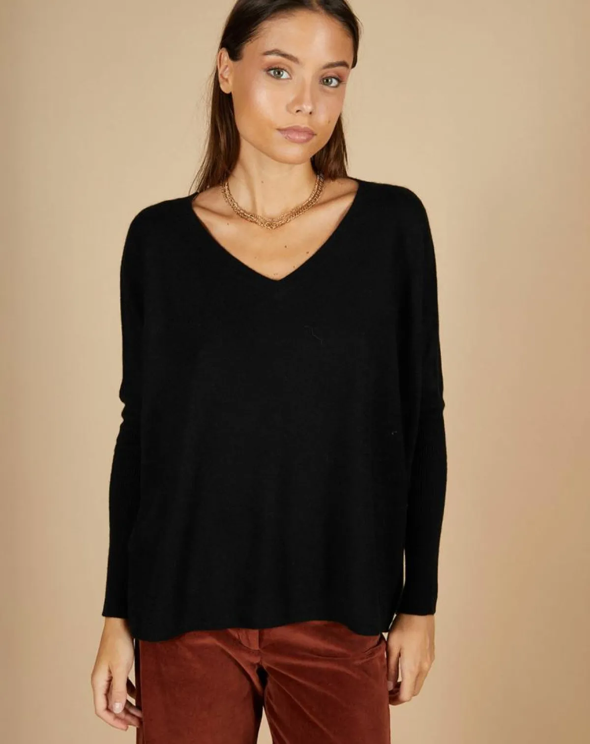 Cashmere Tribu Pulls|Pull poncho 100% Cachemire Emma col V noir