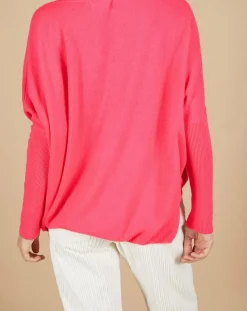 Cashmere Tribu Pulls|Pull poncho 100% Cachemire Emma col V rose fluo