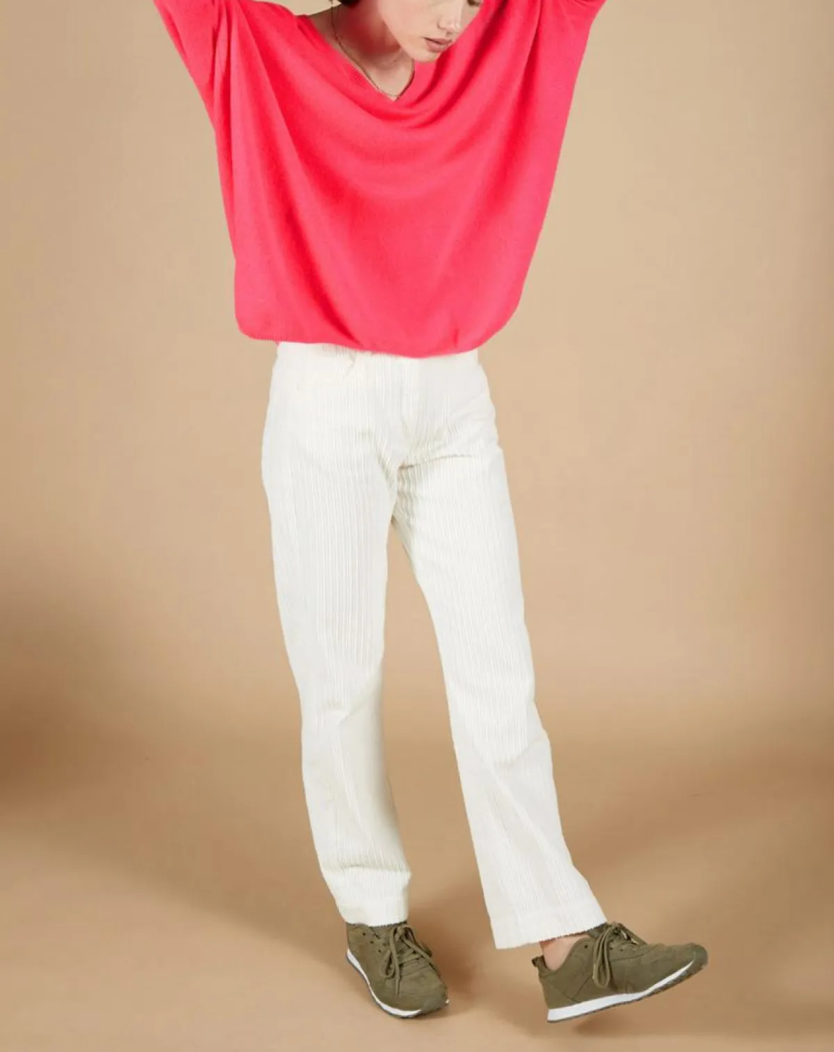 Cashmere Tribu Pulls|Pull poncho 100% Cachemire Emma col V rose fluo