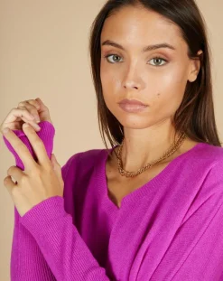 Cashmere Tribu Pulls|Pull poncho 100% Cachemire Emma col V violet fluo