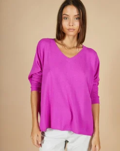 Cashmere Tribu Pulls|Pull poncho 100% Cachemire Emma col V violet fluo
