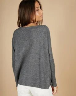 Cashmere Tribu Pulls|Pull poncho 100% Cachemire Emma col V gris chiné foncé