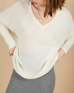 Cashmere Tribu Pulls|Pull poncho 100% Cachemire Emma col v écru