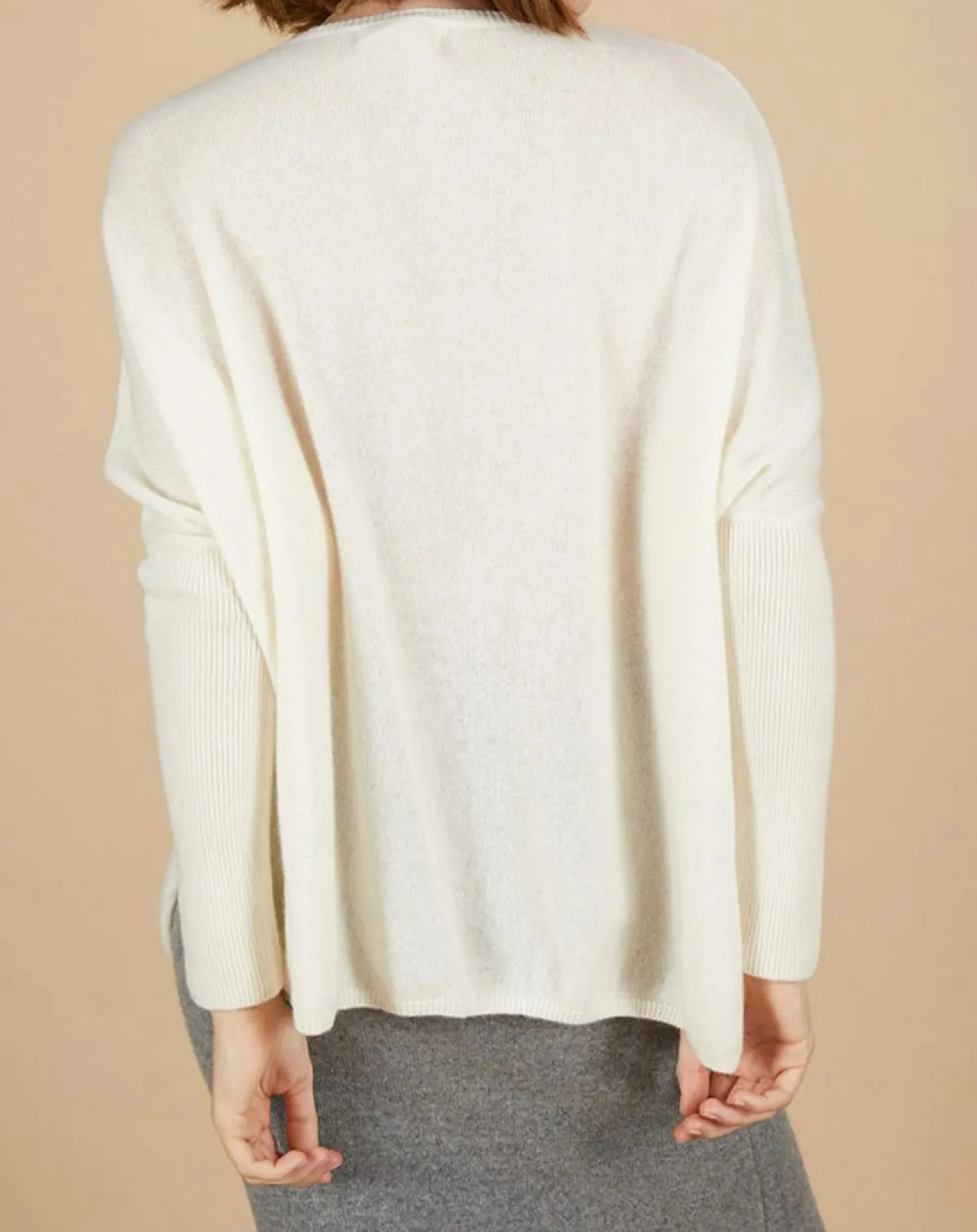 Cashmere Tribu Pulls|Pull poncho 100% Cachemire Emma col v écru