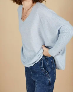Cashmere Tribu Pulls|Pull poncho 100% Cachemire Emma col V ciel