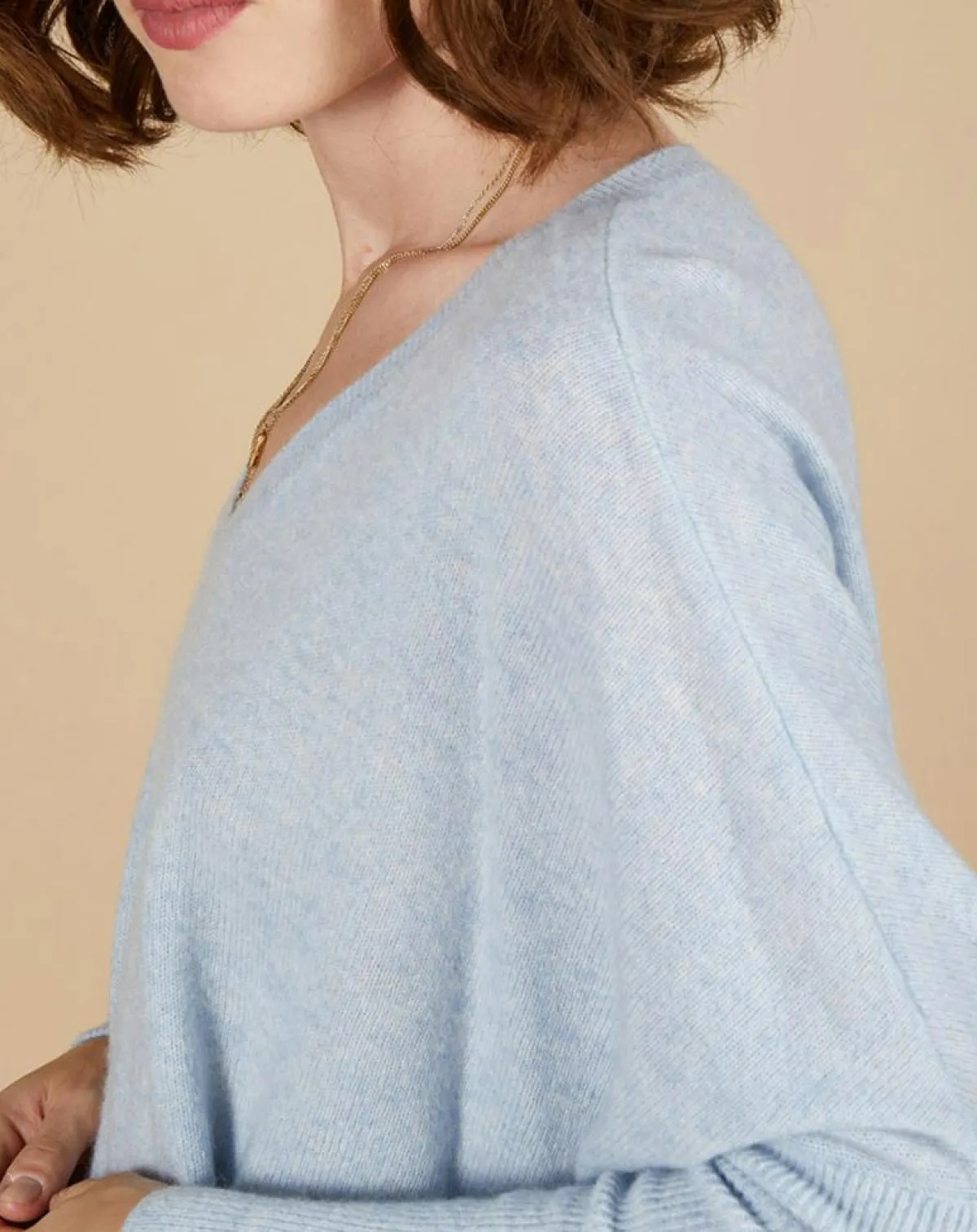 Cashmere Tribu Pulls|Pull poncho 100% Cachemire Emma col V ciel