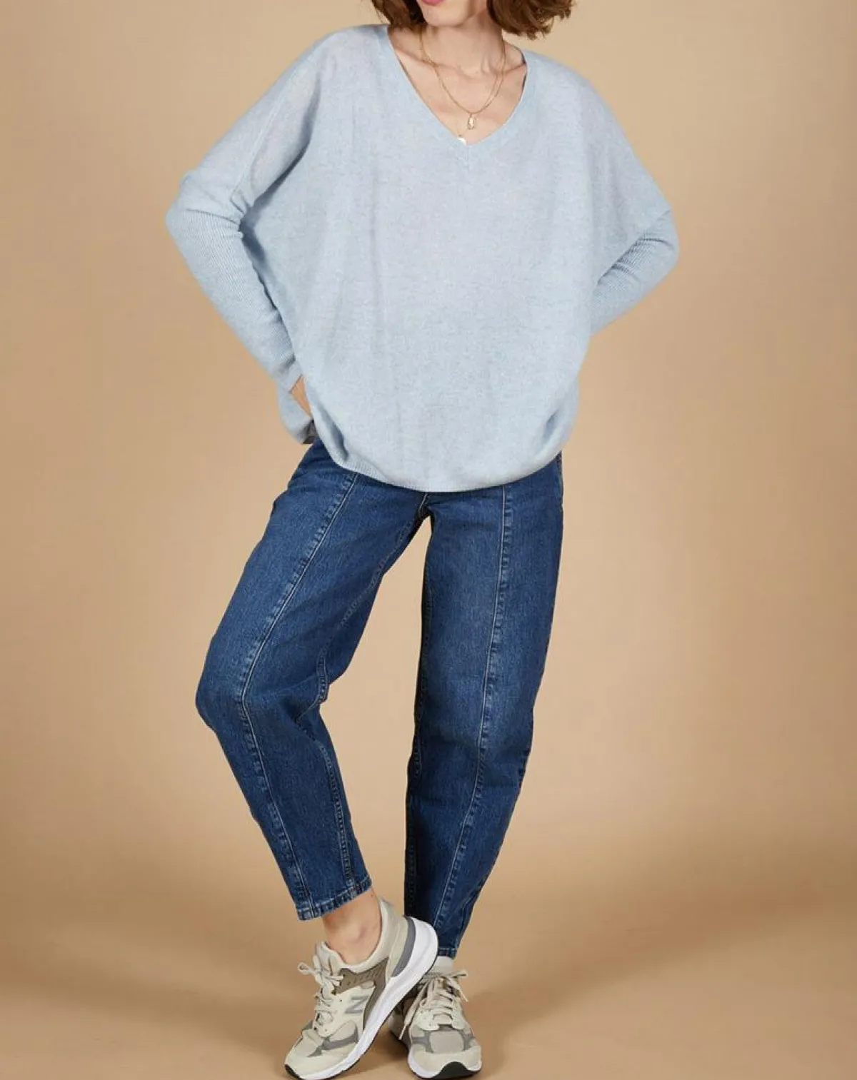 Cashmere Tribu Pulls|Pull poncho 100% Cachemire Emma col V ciel