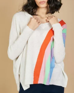 Cashmere Tribu Pulls|Pull poncho 100% Cachemire Intarsia Soleil col V nuage