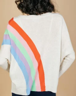 Cashmere Tribu Pulls|Pull poncho 100% Cachemire Intarsia Soleil col V nuage