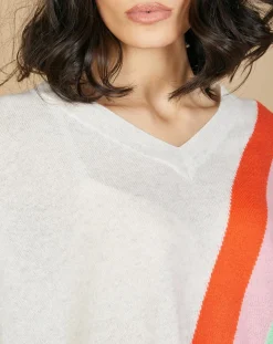 Cashmere Tribu Pulls|Pull poncho 100% Cachemire Intarsia Soleil col V nuage