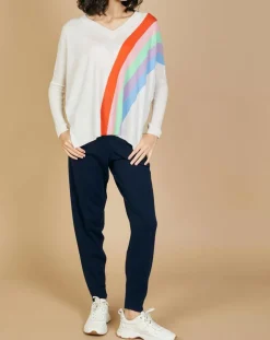 Cashmere Tribu Pulls|Pull poncho 100% Cachemire Intarsia Soleil col V nuage