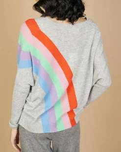 Cashmere Tribu Pulls|Pull poncho 100% Cachemire Intarsia Soleil col V gris chiné clair