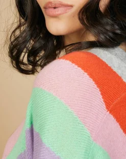 Cashmere Tribu Pulls|Pull poncho 100% Cachemire Intarsia Soleil col V gris chiné clair