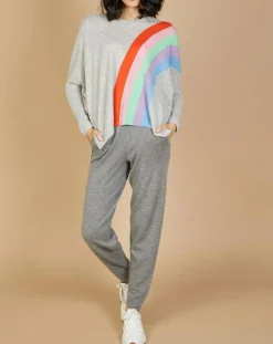 Cashmere Tribu Pulls|Pull poncho 100% Cachemire Intarsia Soleil col V gris chiné clair