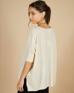 Cashmere Tribu Pulls|Pull poncho 100% Cachemire Kelly col V manches courtes beige chiné