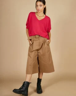 Cashmere Tribu Pulls|Pull poncho 100% Cachemire Kelly col V manches courtes fuschia