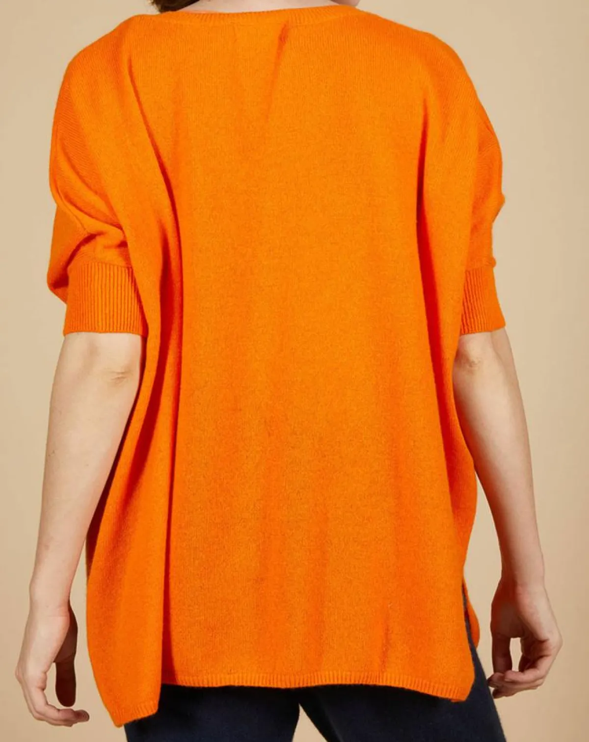 Cashmere Tribu Pulls|Pull poncho 100% Cachemire Kelly col V manches courtes mangue