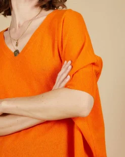 Cashmere Tribu Pulls|Pull poncho 100% Cachemire Kelly col V manches courtes mangue