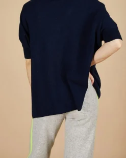 Cashmere Tribu Pulls|Pull poncho 100% Cachemire Kelly col V manches courtes bleu nuit