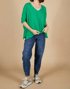 Cashmere Tribu Pulls|Pull poncho 100% Cachemire Kelly col V manches courtes émeraude