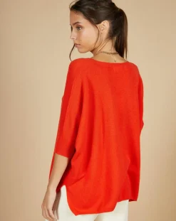 Cashmere Tribu Pulls|Pull poncho 100% Cachemire Kelly col V manches courtes orange